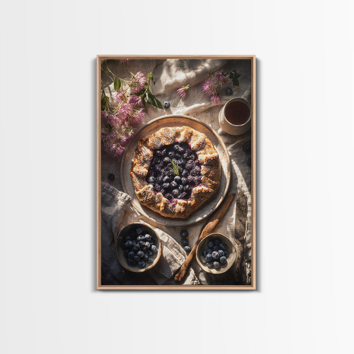 Blueberry Galette with Rustic Farmhouse Texture Canvas Print, Bakery Art, Watercolor Art, Bakery Decor, Fine Art, Patisserie, BAK-2x3-79