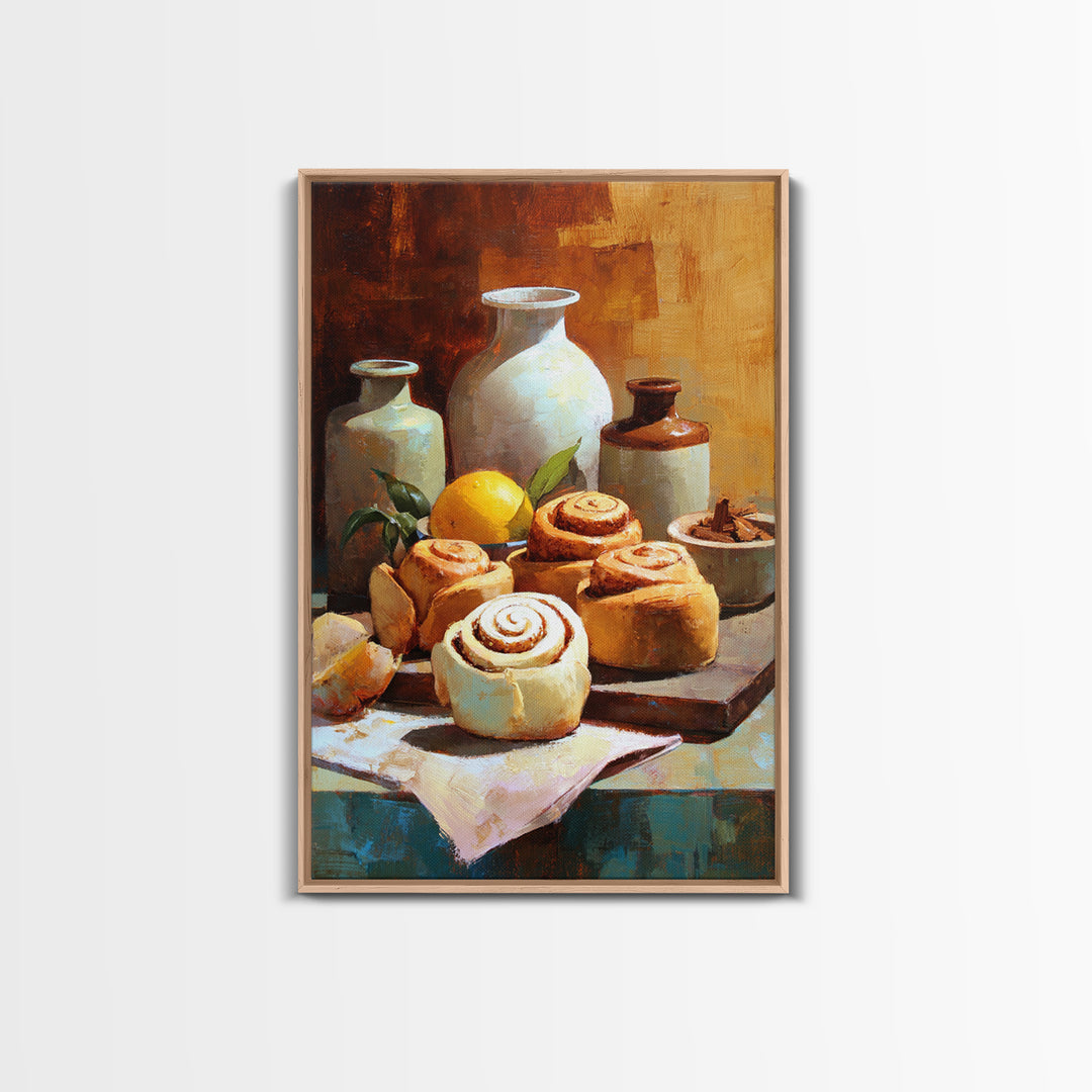 Cinnamon Rolls in a Warm Country Kitchen Canvas Print, Bakery Art, Kids Art, Bakery Decor, Fine Art, Patisserie, BAK-2x3-91