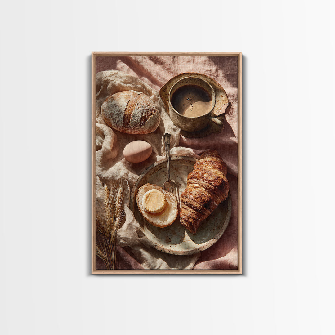 Painterly Eclair and Coffee Still Life Framed Canvas Print, Bakery Art, Bakery Decor, Abstract Art, Patisserie, BAK-2x3-92