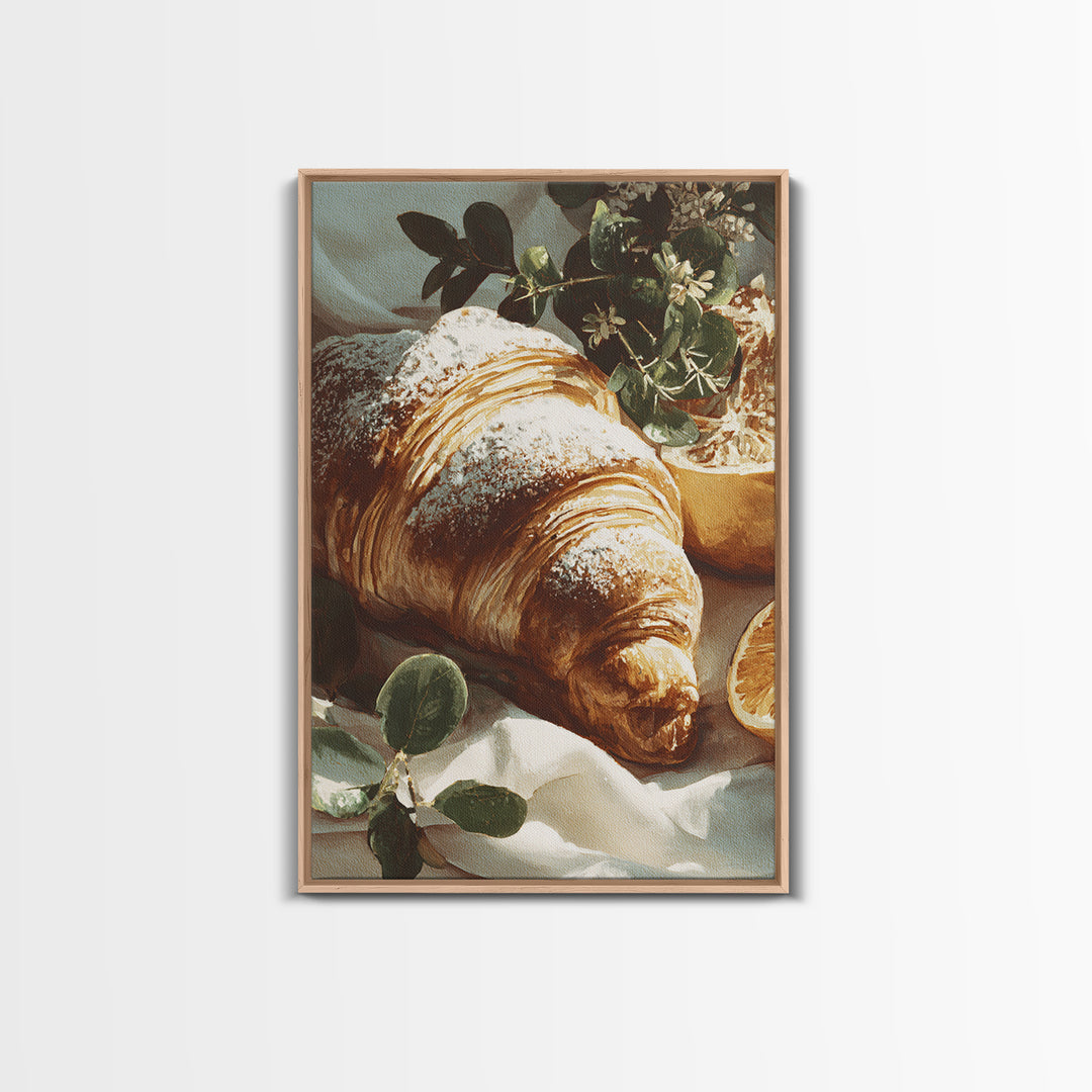 Almond Croissant Closeup Canvas Print, Bakery Art, Bakery, Bakery Decor, Oil Painting, Patisserie, Minimalist Decor, BAK-2x3-95