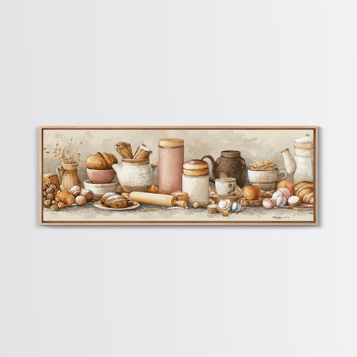 Patisserie Pattern of Rolling Pins and Pastries Canvas Print, Bakery Art, Coffee Wall Art, Bakery Decor, Fine Art, Patisserie, BAK-3x1-13