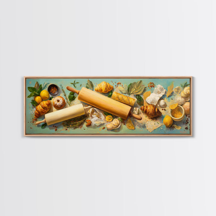 Patisserie Pattern of Rolling Pins and Pastries Canvas Print, Bakery Art, Aesthetic Wall Art, Bakery Decor, Patisserie, BAK-3x1-37
