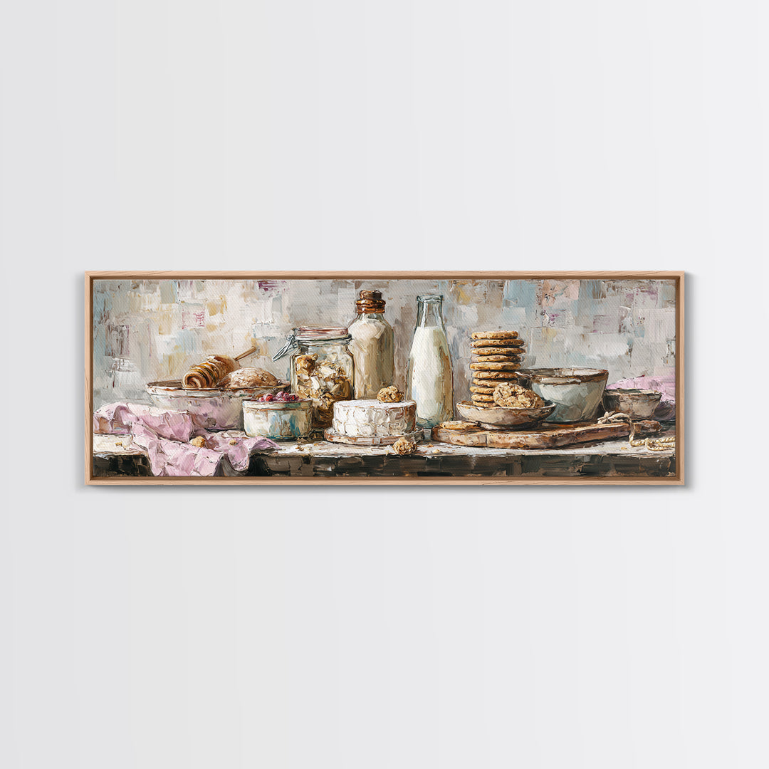 Milk Bottle and Cookies Nostalgic Still Life Canvas Print, Bakery Art, Kitchen Wall Decor, Bakery Decor, Fine Art, Patisserie, BAK-3x1-38