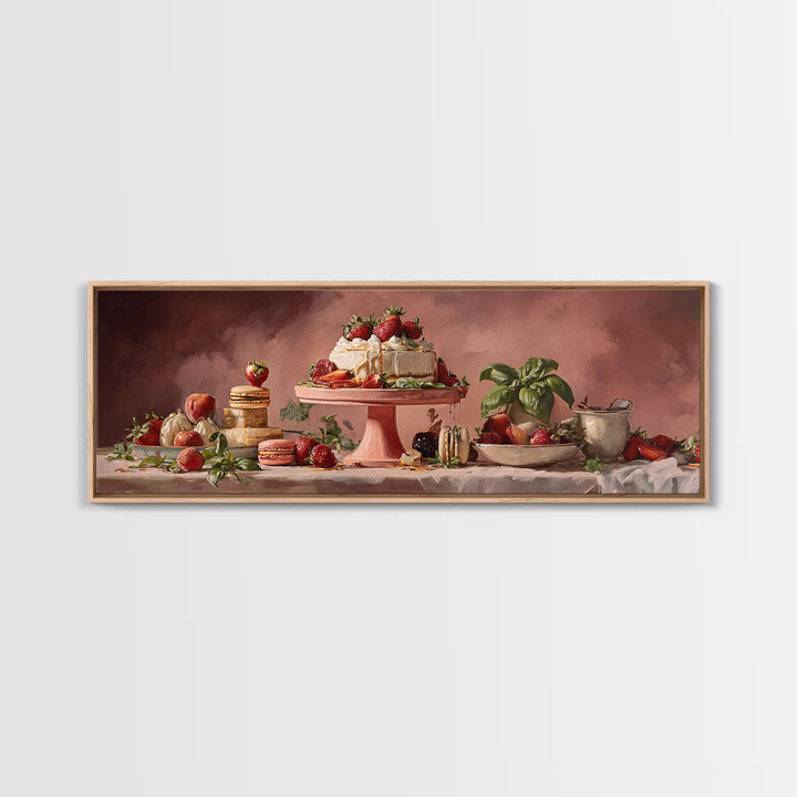Pastel Cake Stand Framed Canvas Print, Bakery Art, Food Art, Bakery Decor, Watercolor Art, Patisserie, Kids Art, BAK-3x1-5