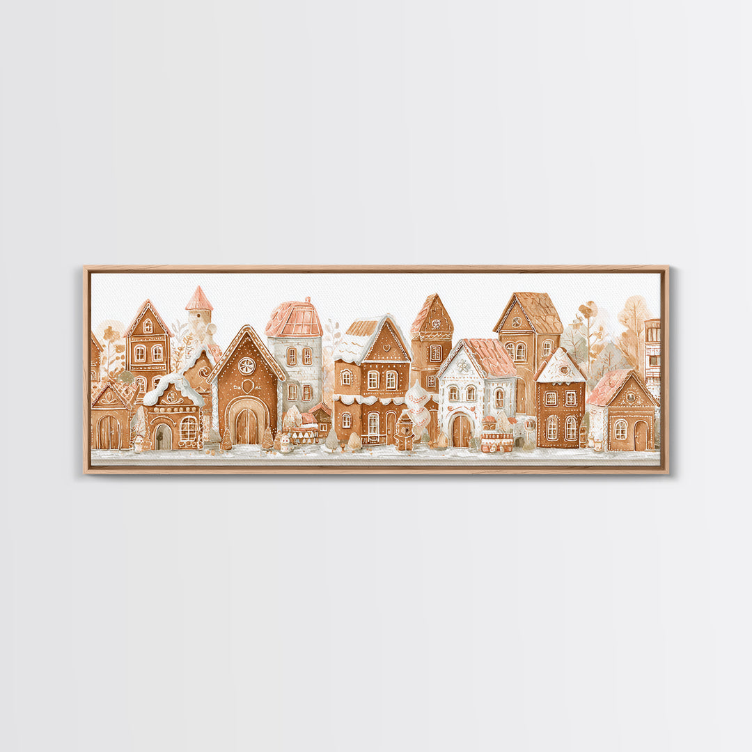 Gingerbread Houses in Charming Folk Art Style Canvas Print, Bakery Art, Kids Art, Bakery Decor, Fine Art, Patisserie, BAK-3x1-54