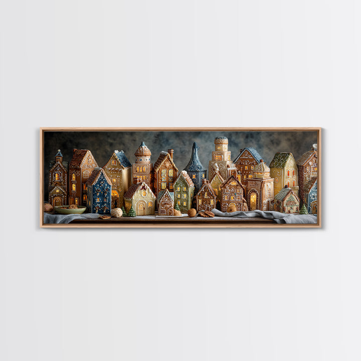 Gingerbread Houses in Charming Folk Art Style Canvas Print, Bakery Art, Digital Print, Bakery Decor, Fine Art, Patisserie, BAK-3x1-78