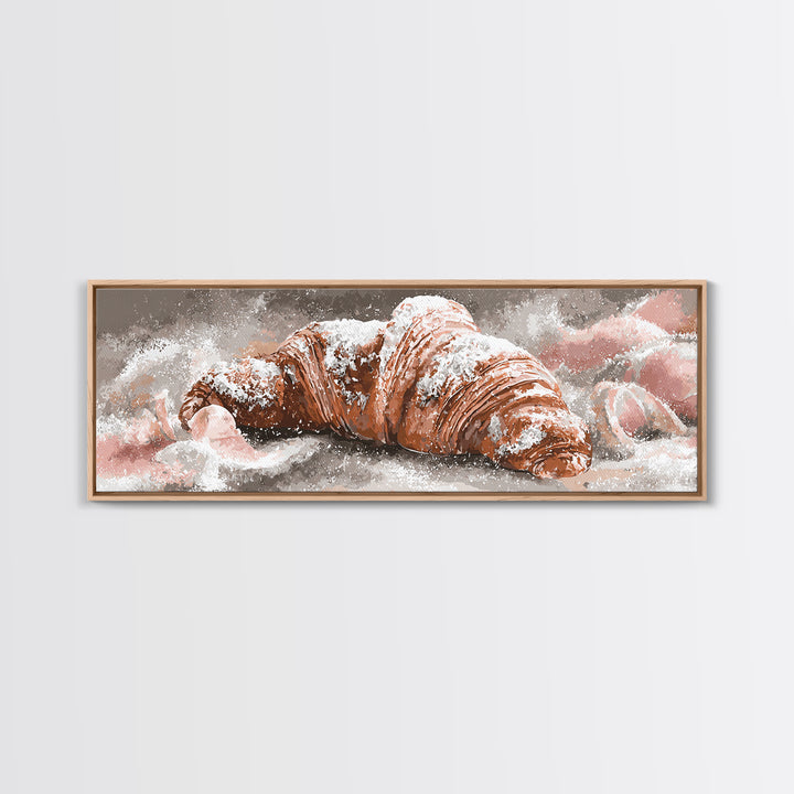 Almond Croissant Closeup Framed Canvas Print, Bakery Art, Kitchen Prints, Bakery Decor, Oil Painting, Patisserie, Fine Art, BAK-3x1-79