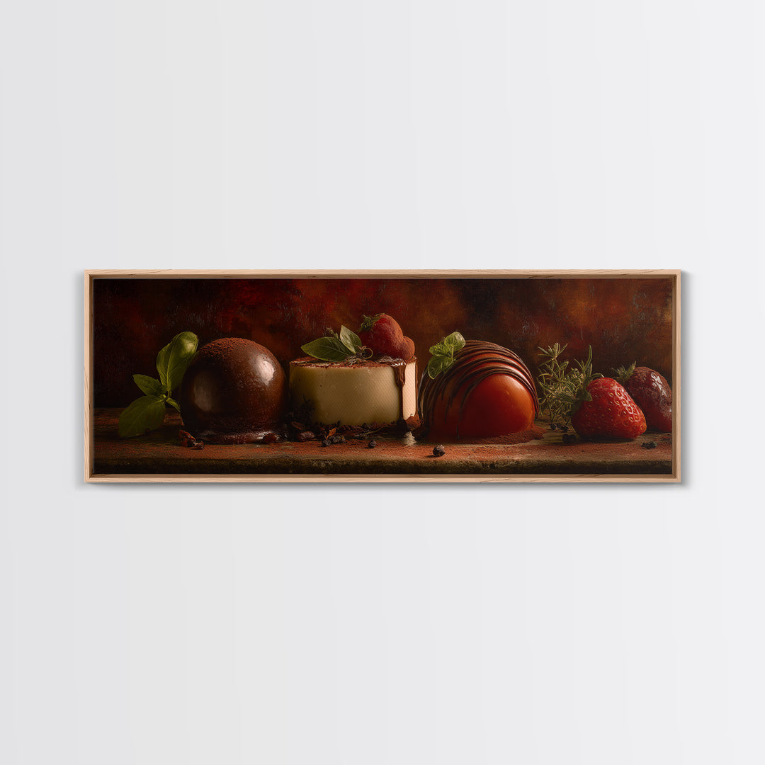 Chocolate Truffle Still Life Canvas Print, Bakery Art, Kitchen Art, Bakery Decor, Fine Art, Patisserie, Neutral Wall Art, BAK-3x1-83
