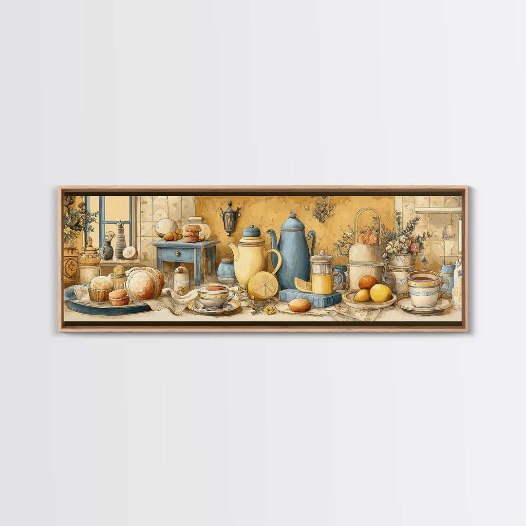 Tea and Scone Arrangement Framed Canvas Print, Bakery Art, Printable Wall Art, Bakery Decor, Patisserie, Coffee Wall Art, BAK-3x1-84