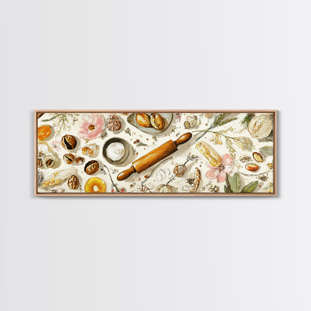 Patisserie Pattern of Rolling Pins and Pastries Canvas Print, Bakery Art, Bakery, Bakery Decor, Oil Painting, Patisserie, BAK-3x1-85