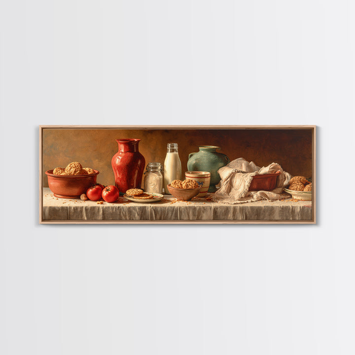 Milk Bottle and Cookies Nostalgic Still Life Canvas Print, Bakery Art, Food Art, Bakery Decor, Watercolor Art, Patisserie, BAK-3x1-86