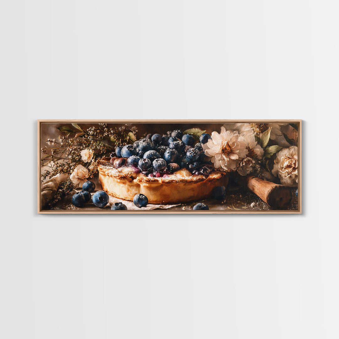 Blueberry Galette with Rustic Farmhouse Texture Framed Canvas Print, Bakery Art, Watercolor Painting, Bakery Decor, Patisserie, BAK-3x1-87