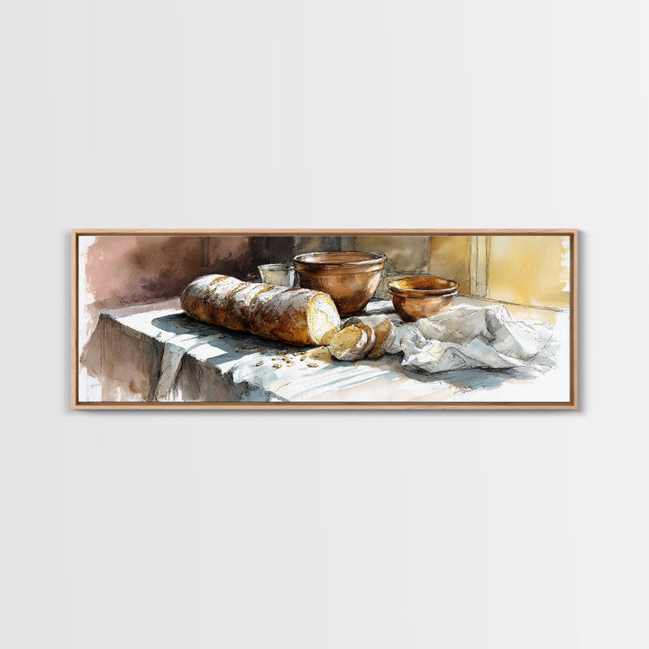 Rustic Loaf of Bread Canvas Print, Bakery Art, Kitchen Wall Art, Bakery Decor, Oil Painting, Patisserie, Digital Download Art, BAK-3x1-92