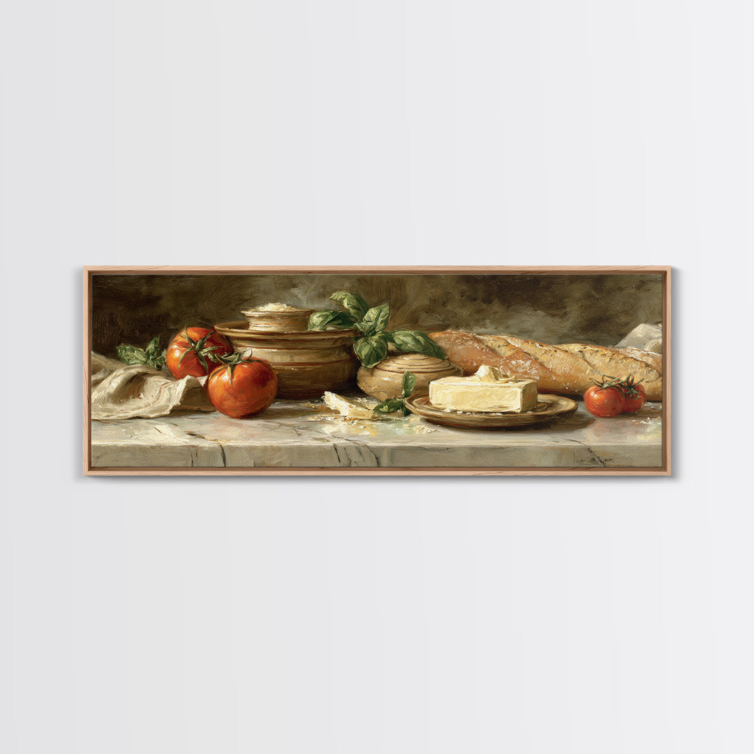 Baguette and Butter Still Life on Marble Canvas Print, Bakery Art, Textured Painting, Bakery Decor, Fine Art, Patisserie, BAK-3x1-96
