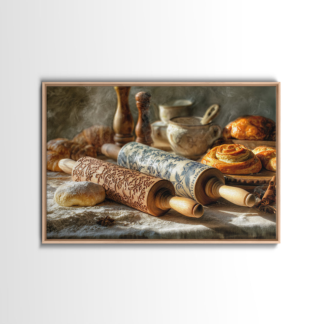 Patisserie Pattern of Rolling Pins and Pastries Canvas Print, Bakery Art, Kitchen Art Print, Bakery Decor, Fine Art, Patisserie, BAK-3x2-1