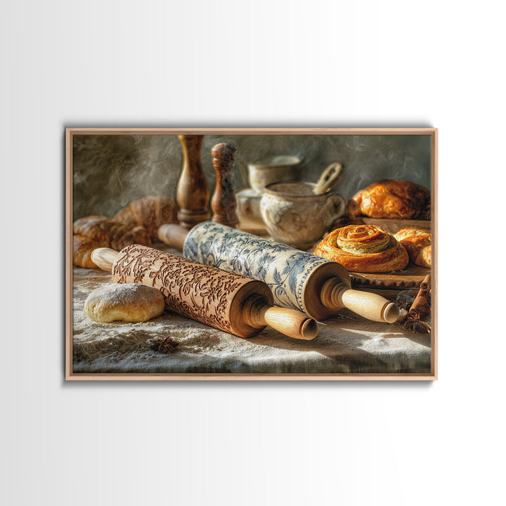 Patisserie Pattern of Rolling Pins and Pastries Canvas Print, Bakery Art, Kitchen Art Print, Bakery Decor, Fine Art, Patisserie, BAK-3x2-1