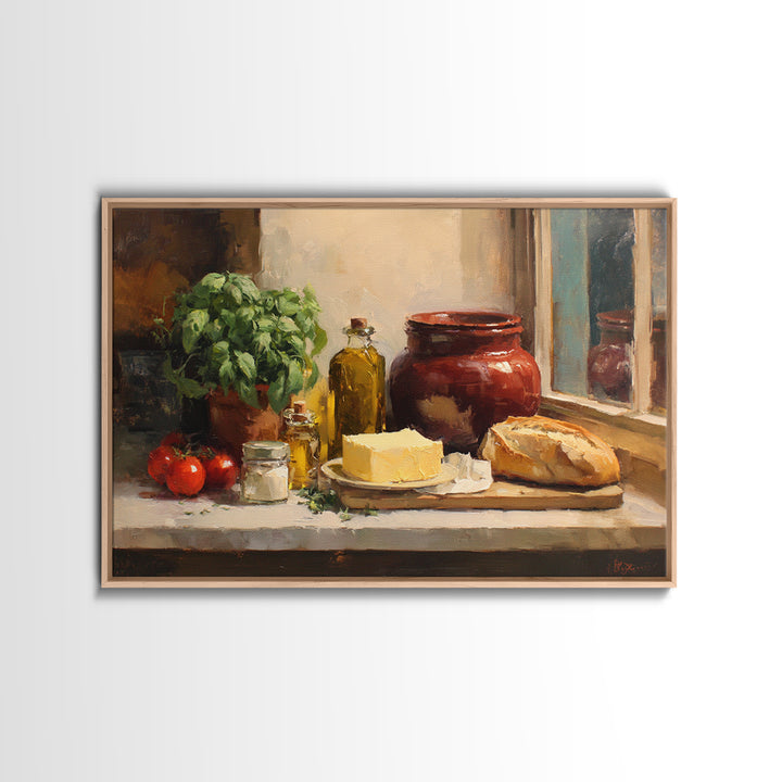 Baguette and Butter Still Life on Marble Canvas Print, Bakery Art, Neutral Wall Art, Bakery Decor, Fine Art, Patisserie, BAK-3x2-12