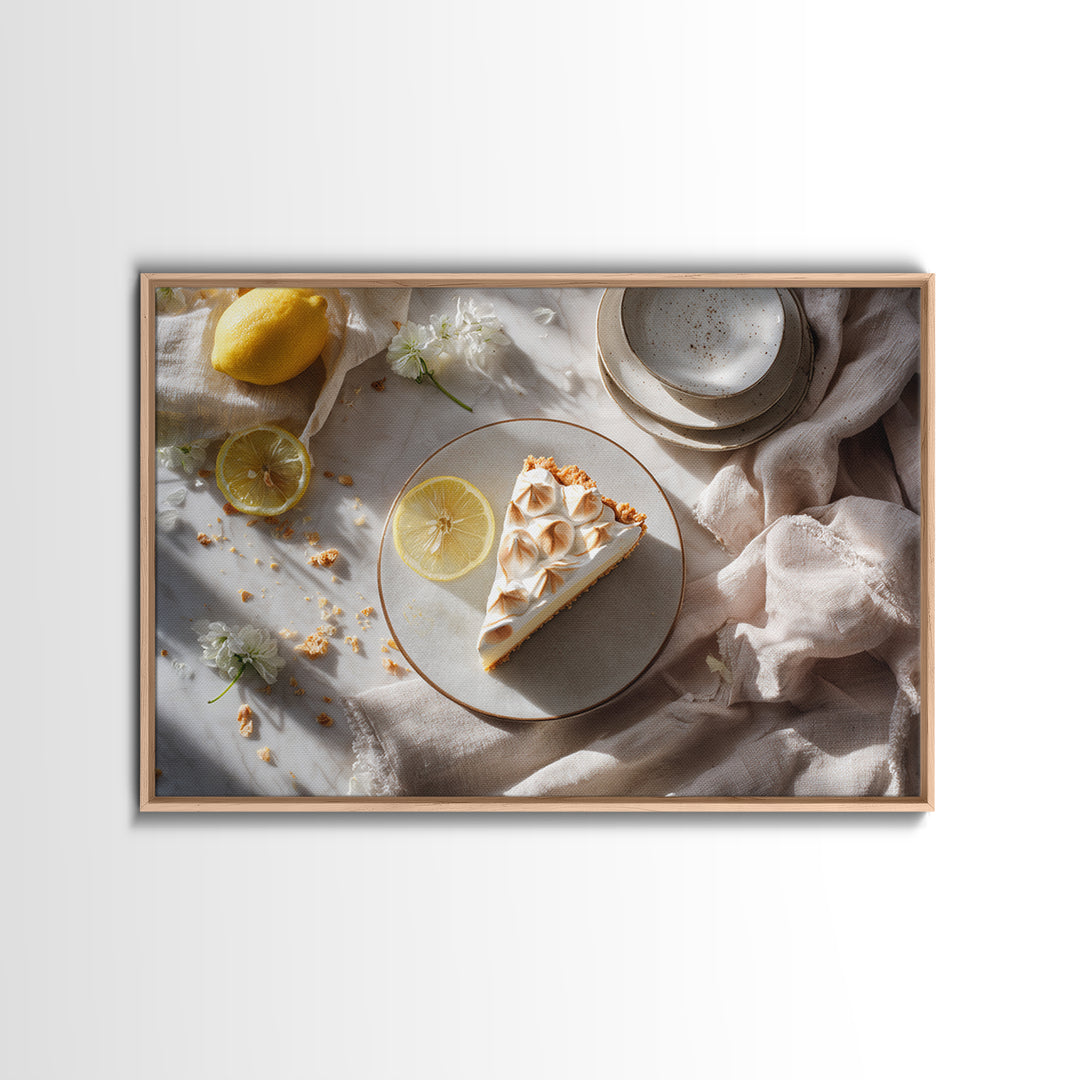 Lemon Meringue Pie Slice Framed Canvas Print, Bakery Art, Kitchen Wall Decor, Bakery Decor, Patisserie, Whimsical Wall Art, BAK-3x2-14