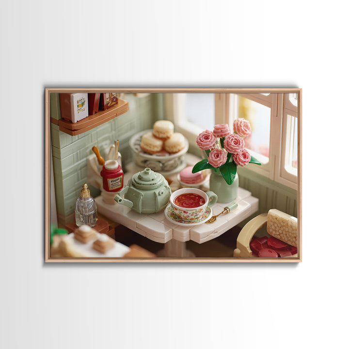 Tea and Scone Arrangement Framed Canvas Print, Bakery Art, Whimsical Wall Art, Bakery Decor, Fine Art, Patisserie, Luxury Decor, BAK-3x2-24