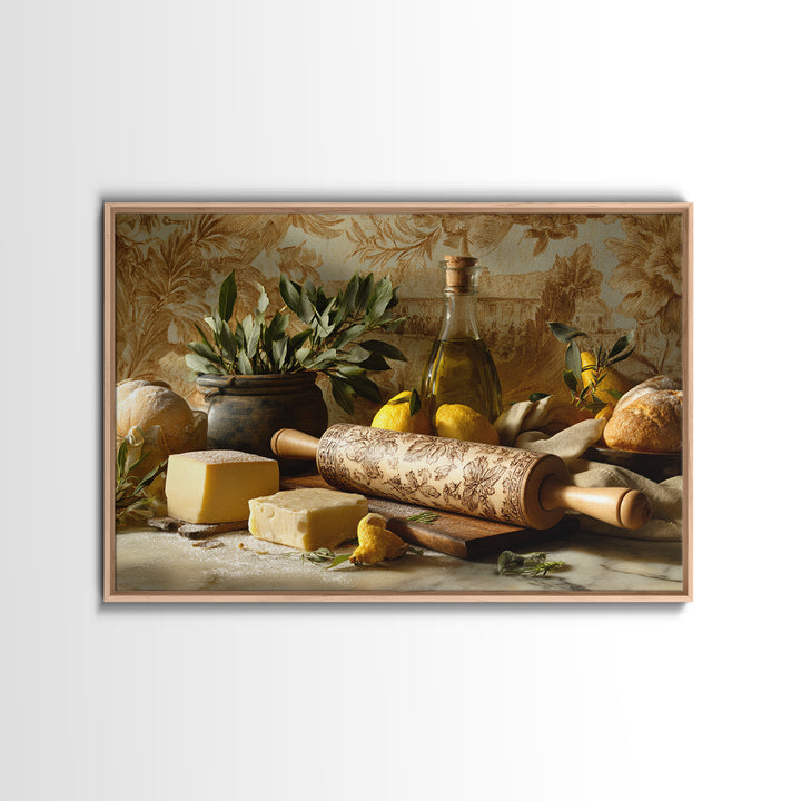 Patisserie Pattern of Rolling Pins and Pastries Framed Canvas Print, Bakery Art, French Wall Art, Bakery Decor, Abstract Art, BAK-3x2-25