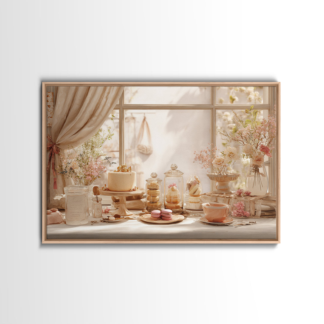 French Patisserie Window Display of Pastel Pastries Canvas Print, Bakery Art, Neutral Wall Art, Bakery Decor, Patisserie, BAK-3x2-30