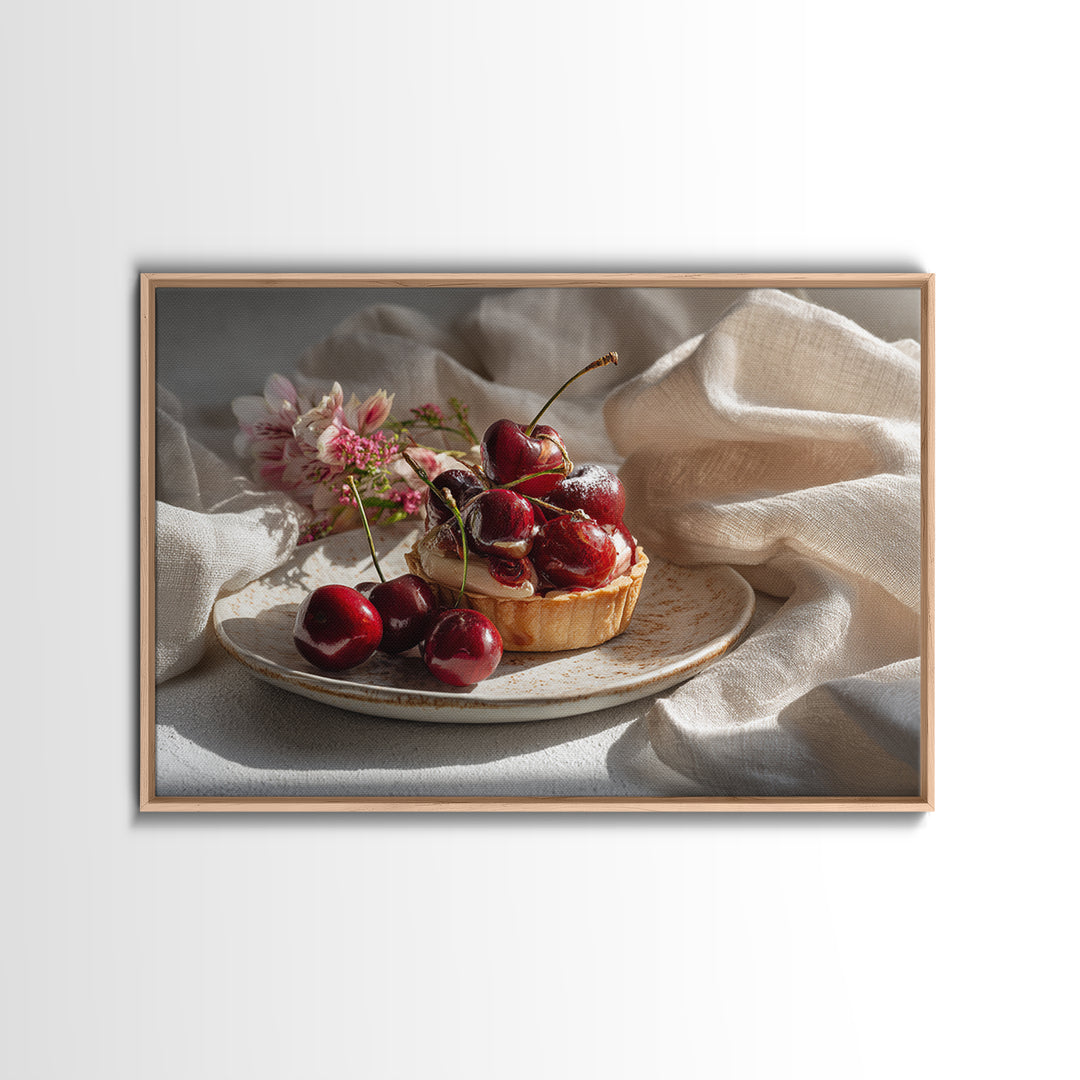 Cherry Tart Still Life Canvas Print, Bakery Art, Kids Art, Bakery Decor, Fine Art, Patisserie, Minimalist Decor, BAK-3x2-33