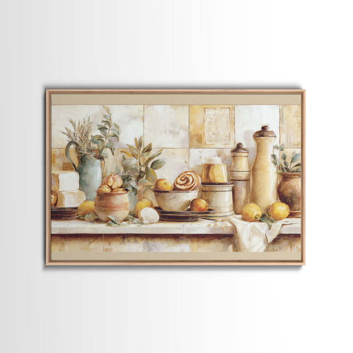Cinnamon Rolls in a Warm Country Kitchen Framed Canvas Print, Bakery Art, Contemporary Art, Bakery Decor, Fine Art, Patisserie, BAK-3x2-39