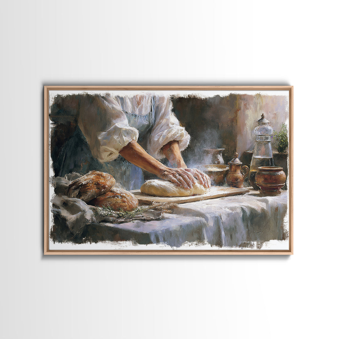 Baker Hands Shaping Dough Framed Canvas Print, Bakery Art, Gallery Decor, Bakery Decor, Fine Art, Patisserie, Wall Art, BAK-3x2-45