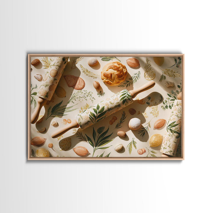 Patisserie Pattern of Rolling Pins and Pastries Canvas Print, Bakery Art, Neutral Decor, Bakery Decor, Fine Art, Patisserie, BAK-3x2-73