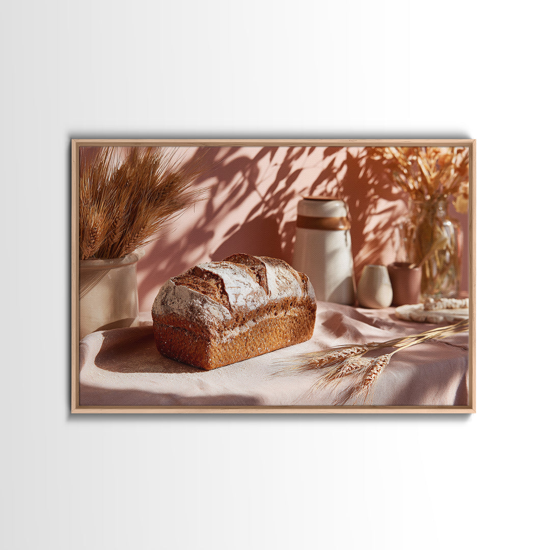 Rustic Loaf of Bread Framed Canvas Print, Bakery Art, Watercolor Print, Bakery Decor, Oil Painting, Patisserie, Fine Art Print, BAK-3x2-8