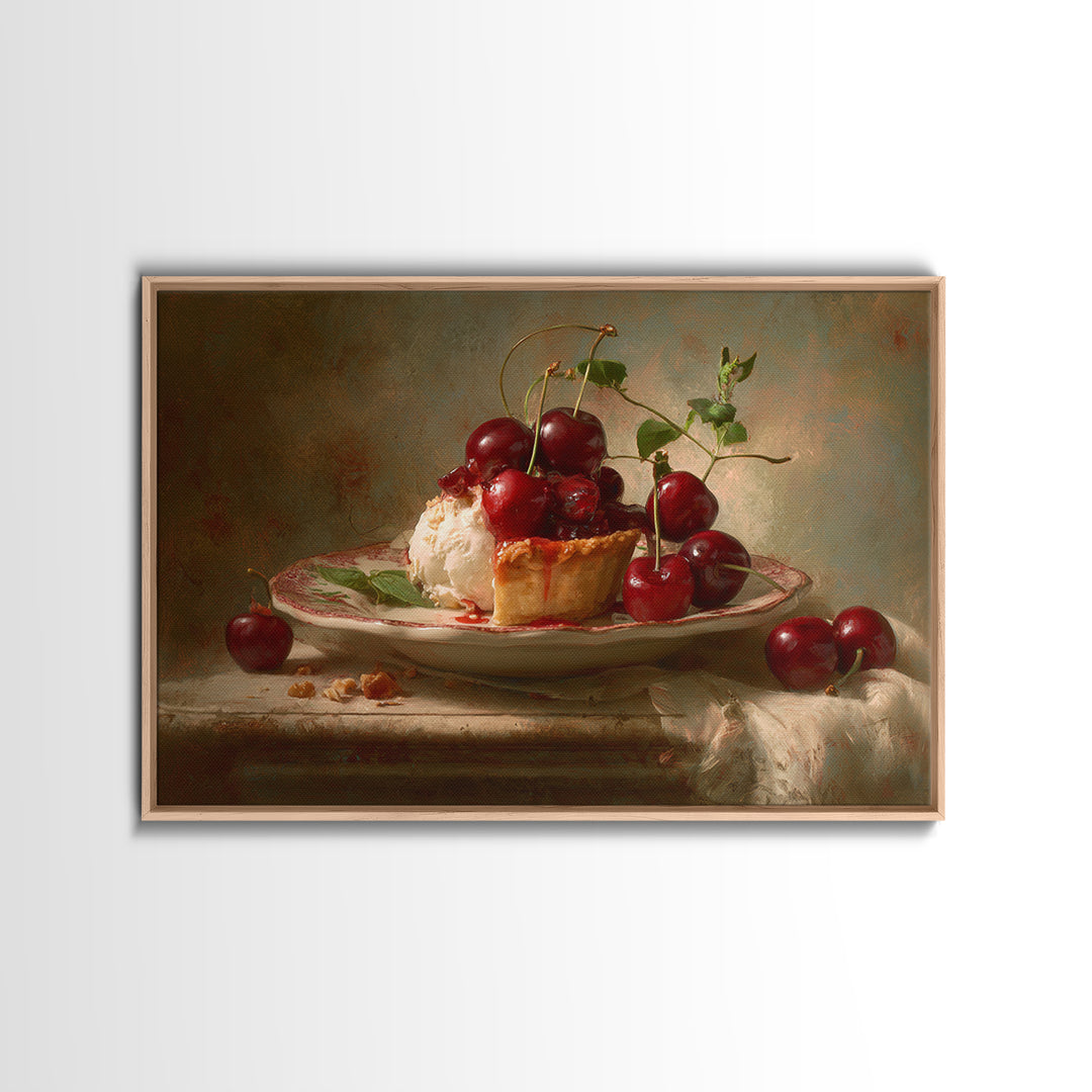 Cherry Tart Still Life Framed Canvas Print, Bakery Art, Fine Art Print, Bakery Decor, Fine Art, Patisserie, Printable Wall Art, BAK-3x2-81