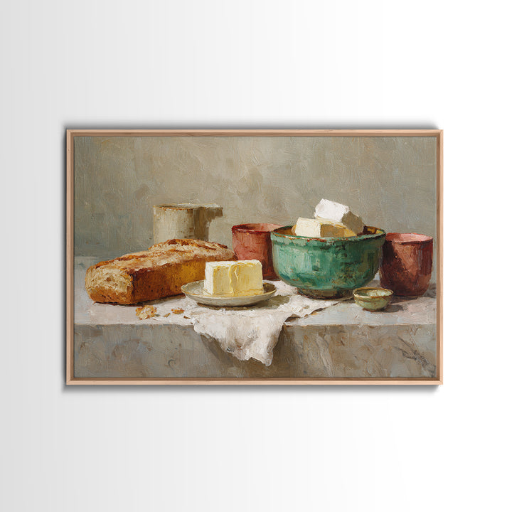 Baguette and Butter Still Life on Marble Canvas Print, Bakery Art, Wall Decor, Bakery Decor, Patisserie, Kitchen Prints, BAK-3x2-84