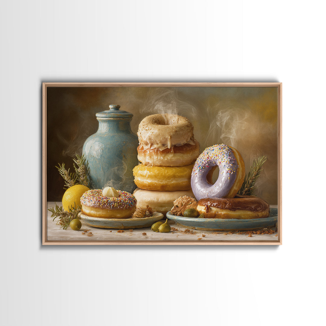 Whimsical Donut Assortment Framed Canvas Print, Bakery Art, Statement Artwork, Bakery Decor, Fine Art, Patisserie, Art Print, BAK-3x2-85