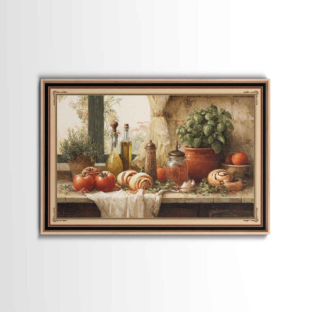 Cinnamon Rolls in a Warm Country Kitchen Framed Canvas Print, Bakery Art, Wall Decor, Bakery Decor, Fine Art, Patisserie, BAK-3x2-87