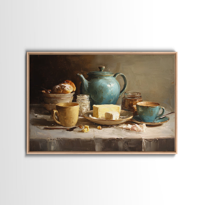 Painterly Eclair and Coffee Still Life Canvas Print, Bakery Art, Print, Bakery Decor, Fine Art, Patisserie, Food Art, BAK-3x2-88