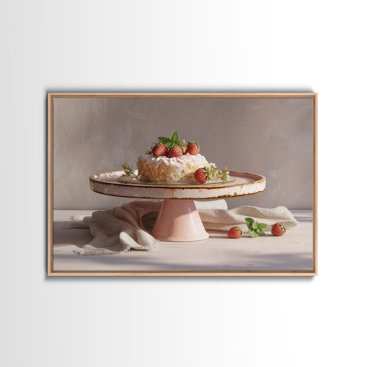 Pastel Cake Stand Canvas Print, Bakery Art, Boho Decor, Bakery Decor, Oil Painting, Patisserie, Kitchen Decor, BAK-3x2-89
