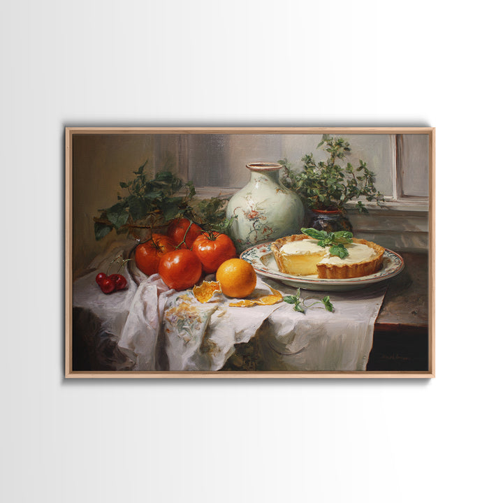 Cherry Tart Still Life Framed Canvas Print, Bakery Art, Neutral Wall Art, Bakery Decor, Fine Art, Patisserie, Statement Artwork, BAK-3x2-9
