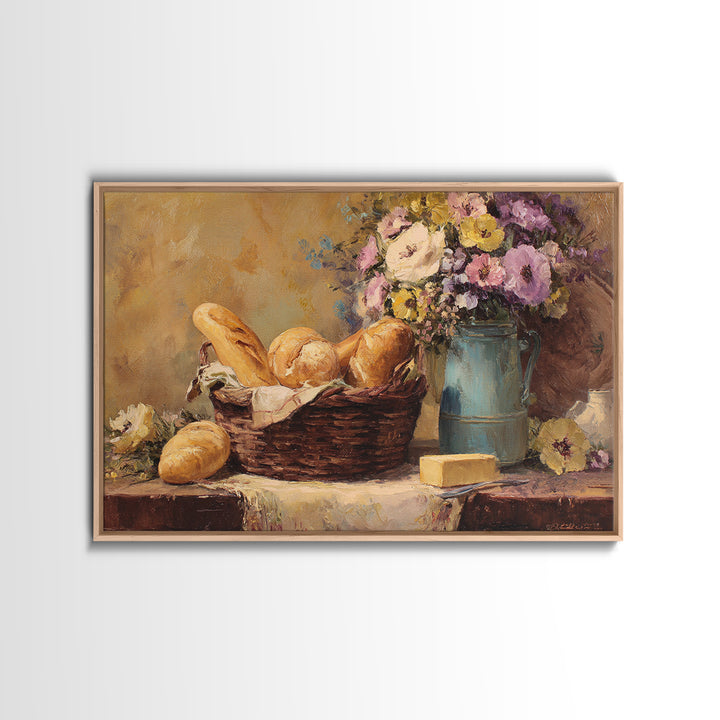 French Market Basket Filled Canvas Print, Bakery Art, French Wall Art, Bakery Decor, Fine Art, Patisserie, Room Decor, BAK-3x2-94