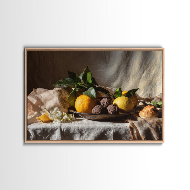 Chocolate Truffle Still Life Framed Canvas Print, Bakery Art, Kitchen Art, Bakery Decor, Fine Art, Patisserie, Neutral Wall Art, BAK-3x2-95