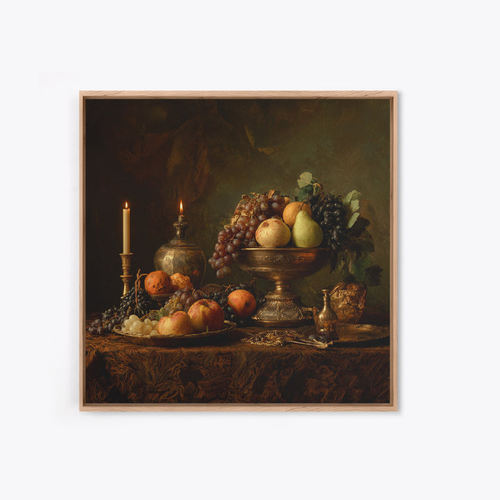 Dramatic Fruit Still Life Framed Canvas Print, Baroque Art, Living Room Wall Art, Living Room Decor, Fine Art, Ornate, BAO-1x1-1