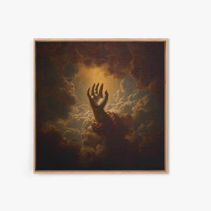Angelic Hand Reaching Through Clouds Framed Canvas Print, Baroque Art, Modern Wall Art, Living Room Decor, Fine Art, Ornate, BAO-1x1-21