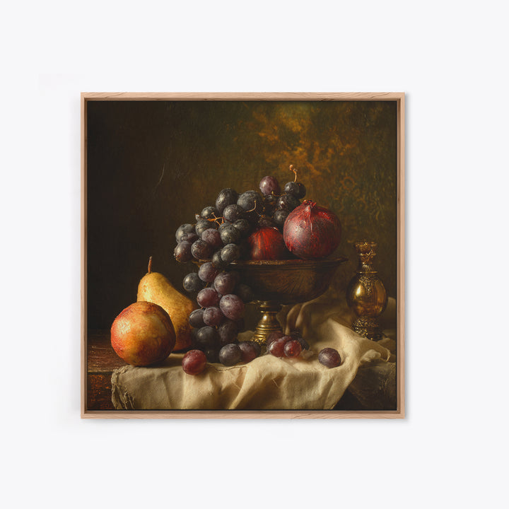 Dramatic Fruit Still Life Canvas Print, Baroque Art, Gallery Wall, Living Room Decor, Fine Art, Ornate, Neutral Decor, BAO-1x1-25