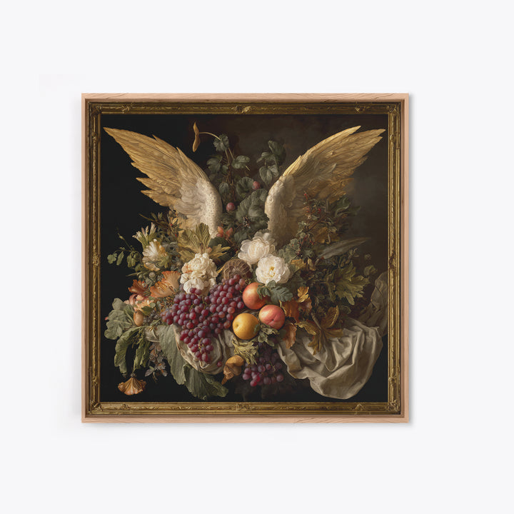 Gilded Angel Wings Emerging from Storm Clouds Canvas Print, Baroque Art, Minimalist Wall Art, Living Room Decor, Oil Painting, BAO-1x1-30