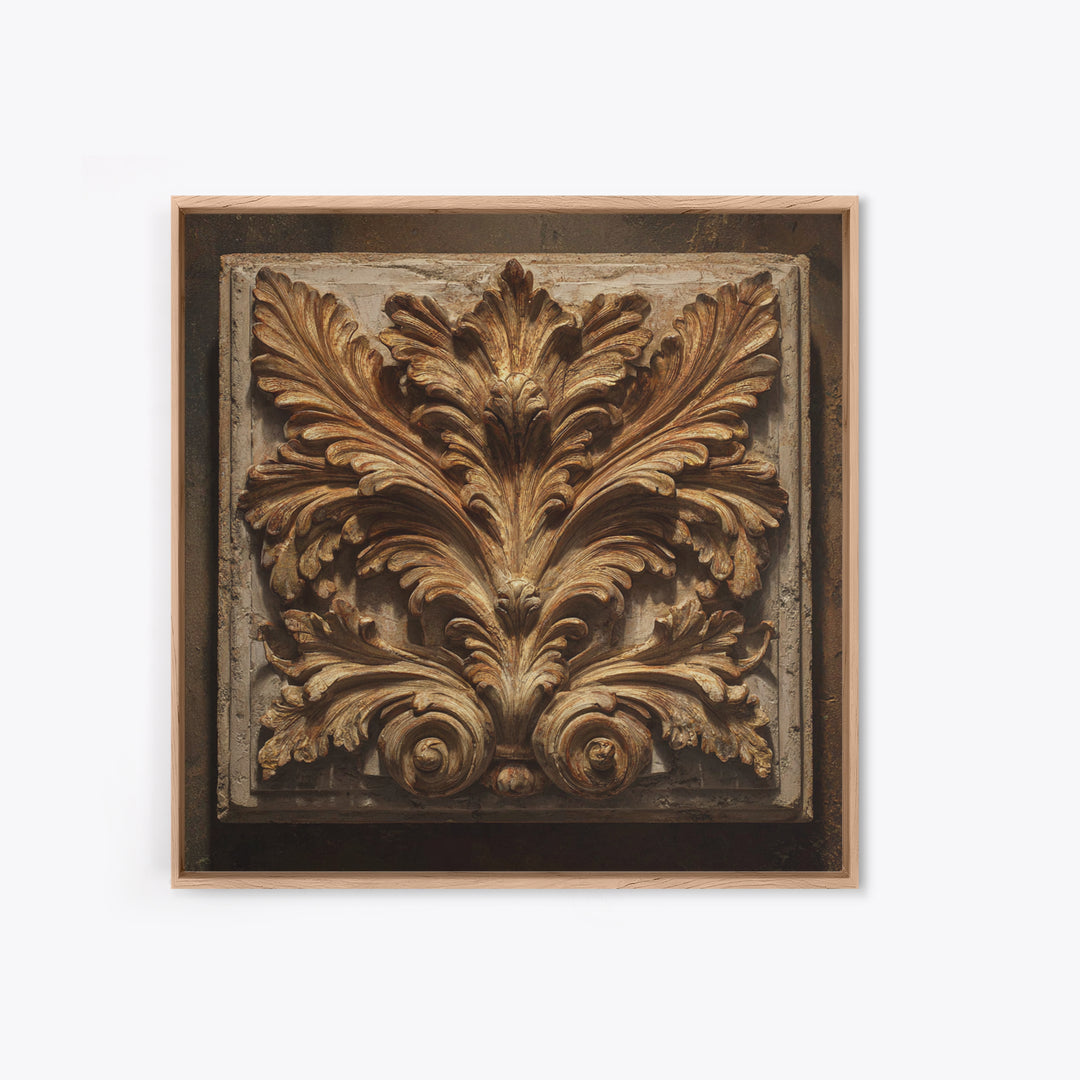 Carved Acanthus Leaf Ornament Study Framed Canvas Print, Baroque Art, Modern Wall Art, Living Room Decor, Fine Art, Ornate, BAO-1x1-39