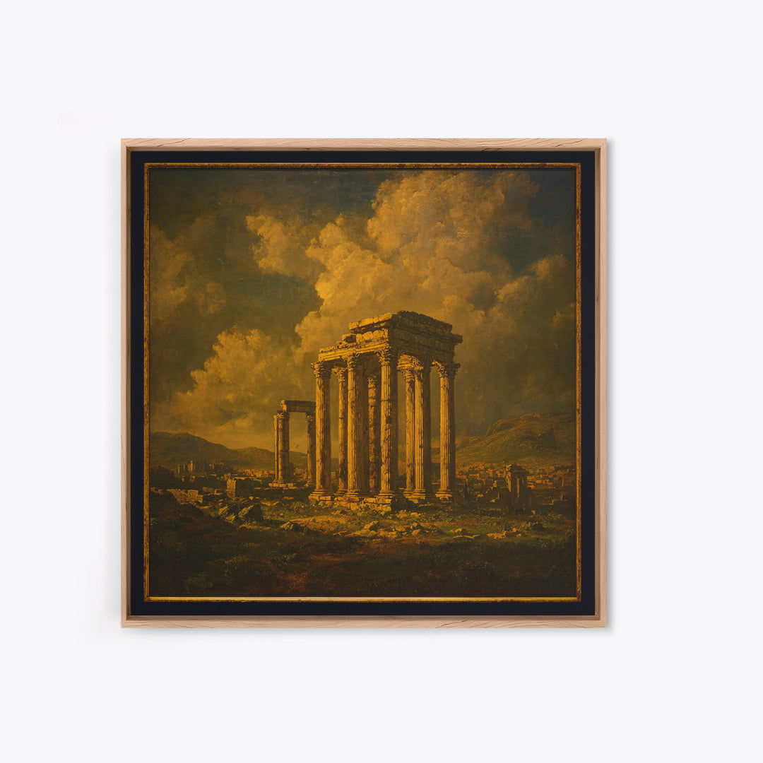 Classical Ruins Beneath a Dramatic Sky Framed Canvas Print, Baroque Art, Living Room Wall Art, Living Room Decor, Oil Painting, BAO-1x1-43