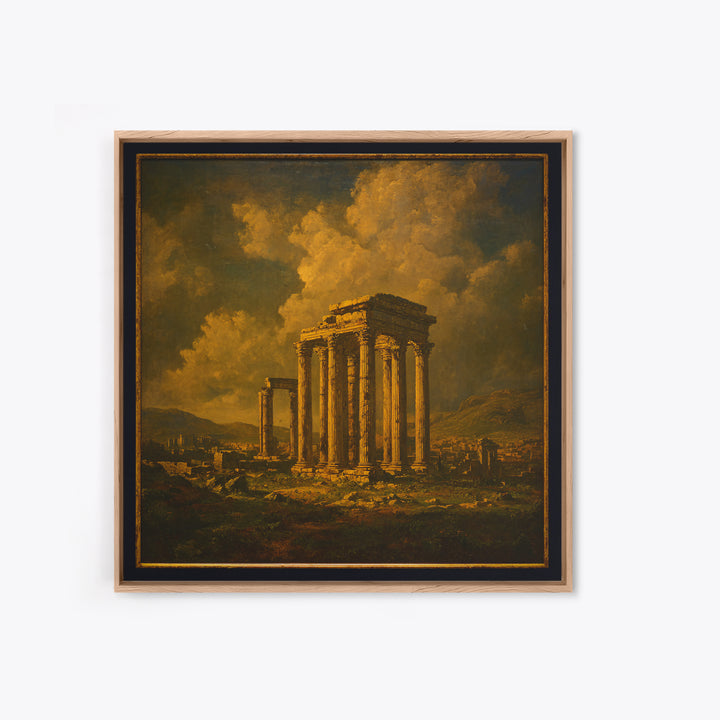 Classical Ruins Beneath a Dramatic Sky Framed Canvas Print, Baroque Art, Living Room Wall Art, Living Room Decor, Oil Painting, BAO-1x1-43