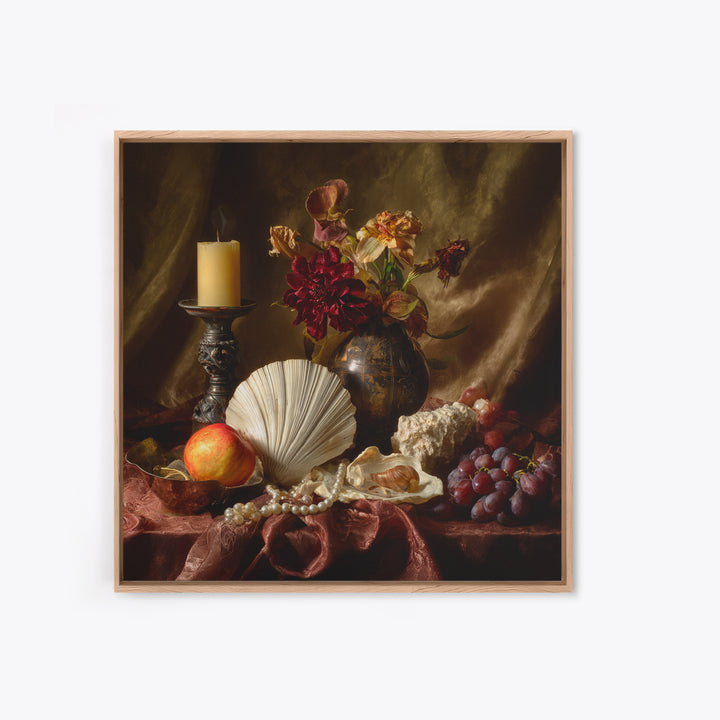 Ornamental Shell and Pearl Composition Framed Canvas Print, Baroque Art, Living Room Wall Art, Living Room Decor, Ornate, BAO-1x1-46