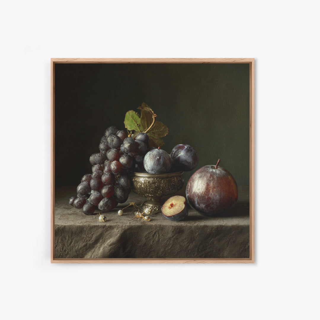Dramatic Fruit Still Life Canvas Print, Baroque Art, Gallery Wall, Living Room Decor, Fine Art, Ornate, Neutral Decor, BAO-1x1-49