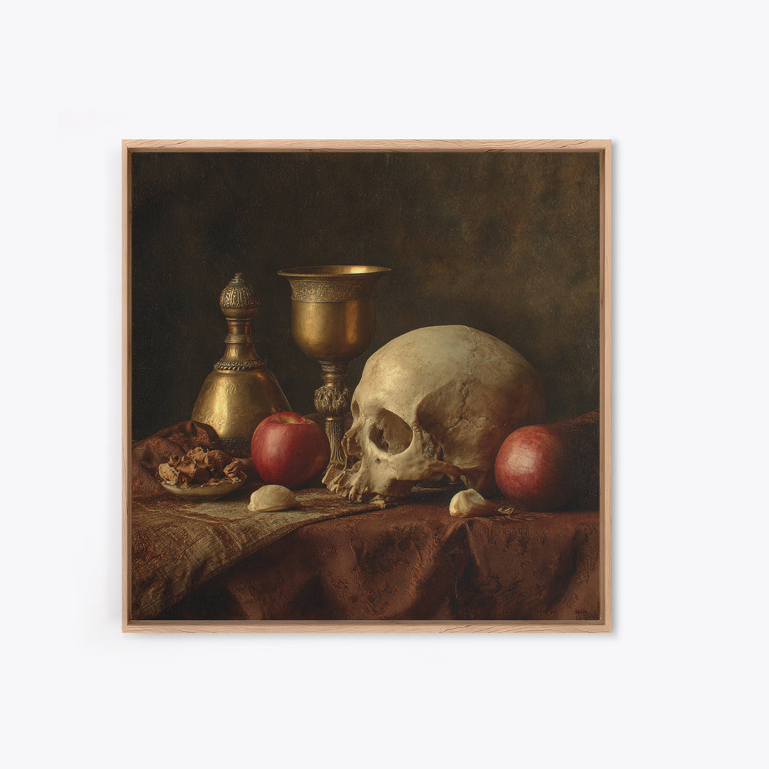 Skull and Hourglass Vanitas Still Life Canvas Print, Baroque Art, Moody Wall Art, Living Room Decor, Fine Art, Ornate, BAO-1x1-5