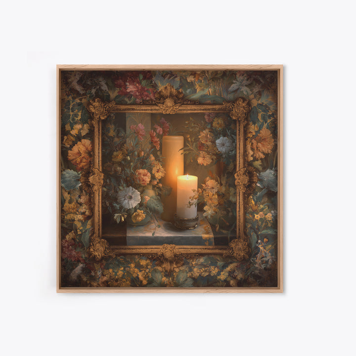 Ornate Gold Frame Illusion Around a Botanical Framed Canvas Print, Baroque Art, Maximalist Decor, Living Room Decor, Ornate, BAO-1x1-57